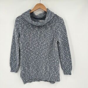 Croft & Barrow Blue/White Marbled Cowl Neck Long Sleeve Knit Sweater Women's M